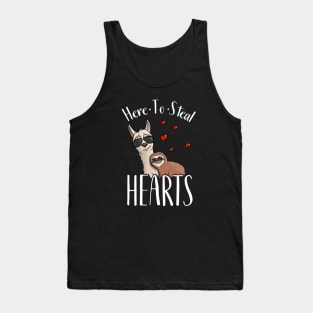 Here To Steal Hearts Sloth  Llama Lover Tank Top